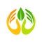 Organic logo. Leafs in hand logo. Natural products logo.