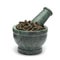 Organic Long pepper Dried Fruit (Piper longum) on marble pestle.