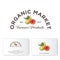 Organic Market logo. Healthy food sign. Apple and pear with leaf emblem.