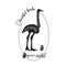 Organic market Premade Logo Design. Eco products. Cheerful Ostrich birds . Black and white colors. Isolated background
