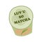 Organic matcha latte with the inscription Luv you so matcha