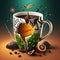 Organic Material Cracked Coffee Mug With Surrealistic Elements