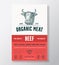 Organic Meat Abstract Vector Packaging Design or Label Template. Farm Grown Beef Steaks Banner. Modern Typography and