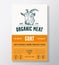 Organic Meat Abstract Vector Packaging Design or Label Template. Farm Grown Steaks Banner. Modern Typography and Hand