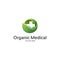 Organic medical with green leaf and cross logo