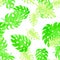 Organic Monstera Painting. Green Seamless Textile. Pattern Leaves. Watercolor Leaves. Tropical Wallpaper. Floral Monstera. Summer