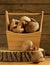 Organic mushrooms agaric honey on a wooden stump