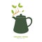 Organic natural drinks logo design vector consists of teapot, plant and leaves