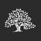 Organic natural and healthy olive tree silhouette logo isolated on dark background.