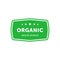 Organic natural product green rectangle emblem. Design element for packaging design and promotional material. Vector