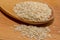 Organic natural sesame seeds on wooden spoon, healthy food background