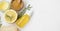 Organic natural skincare products with herbal lemon and rosemary oil, manuka honey , natural soap and salve balm