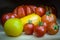 Organic natural tomatoes, different colors and shapes