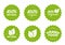 Organic natural, vegan and raw food nutrition icon label vector stickers with leaves set, 100 percent healthy meal