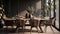 Organic And Naturalistic Dining Room Table Set With Wicker Furniture