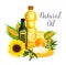 Organic oil poster with olive, corn and sunflower