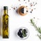 Organic olive oil with herbs concept