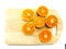 Organic oranges halves fruits on white background