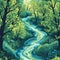 Organic pattern that captures the essence of a serene forest stream winding through the trees. AI Generated