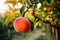 Organic Peach Hanging in Apple Orchard: Natural Delight. AI