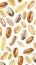 Organic Pecan Nuts Vertical Watercolor Illustration.