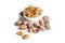 Organic pecan nuts on a white background