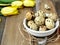 organic quail eggs in a bowl