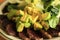 Organic raw avocado, baked beetroot, raw spinach, raw lettuce salad