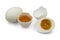 Organic raw and boiled salted egg on white isolated background with clipping path. Salted duck egg is popular Thai food so