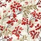 Organic Realism: Red Berries And Twigs Seamless Pattern