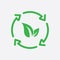 Organic recycle icon, Two green leaves with four arrows.