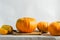 Organic ripe pumpkin kitchen table. Concept vegetarianism healthy clean ecological food. Selective focus. Copy space.