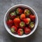 Organic Strawberries in White Dish Vibrant Fruit on Gray