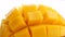 Organic summer tropical fruit, Ripe Sliced Mango Squared rotation in 4k slow motion