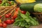 Organic Summer Vegetable Harvest on Table Outdoors on Farm