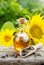 Organic sunflower oil in a small glass jar.