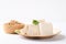 Organic tofu on biodegradable plate, Vegan food ingredients in Asian cuisine