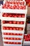 Organic tomato in crates on farmer market ready to sale