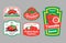 Organic tomato package label set vector farm market ecology food frame vegetable harvest pack