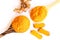 Organic turmeric (curcuma) powder with spoon