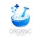 Organic vector symbol in blue color. Concept logo for business. Herbal sign with few cross for medicine, homeopathy