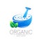 Organic vector symbol in blue and green color. Concept logo for business. Herbal sign logotype for medicine, homeopathy