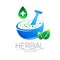 Organic vector symbol in blue and green color. Concept logo for business. Herbal sign for medicine, homeopathy, therapy