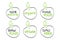 Organic, Vegan, Raw, Fresh Food, GMO Free, 100% Natural labels. Green and grey vector logos, signs. Symbols for healthy eating