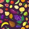 Organic vegetable tropical fruit seamless pattern flat vector illustration. Healthy eco food product. Wrapping design