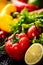 organic vegetarian food green water background healthy pepper vegetable drop close-up fresh. Generative AI.