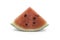 Organic watermelon in a piece triangle shape on white isolated background with clipping path. Ripe red watermelon have sweet taste