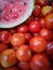 organically grown ripe tomatoes displayed at a street stall