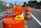 Organization of road traffic using traffic bollards. Roadworks