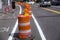 Organization of road traffic using traffic bollards. Roadworks